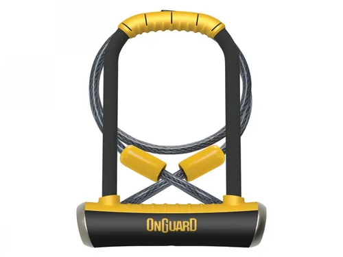 OnGuard Bügelschloss ONGUARD - 8007 Pitbull Mini LS U-Lock - Bügelschloss aus gehärtetem Stahl mit X4P Quattro Bolt Mechanismus für maximalen Schutz. Inkl. 5 Schlüssel und 120 cm Schlaufenkabel, ideal für sichere Fahrradabstellungen.