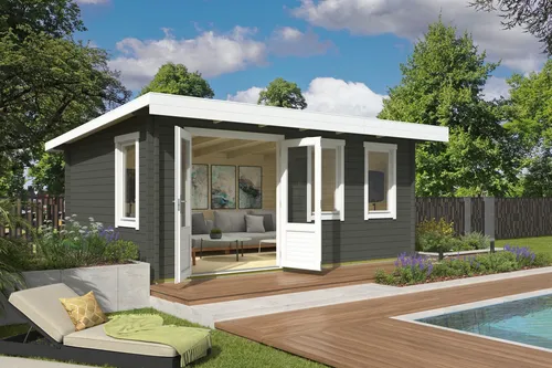 Gartenhaus Blockhaus Pultdach 40 mm Baruda 53 grün - Gartenhaus aus robustem Holz mit 40 mm Wandstärke, abschließbar und ideal für Gartenlager oder Freizeitnutzung, inklusive 5 Jahre Herstellergarantie.