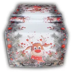 texpot Tischdecke Tischläufer Elch mit roter Nase Tischdecke Weihnachten (1-tlg) bunt rechteckig | 40 cm x 140 cm