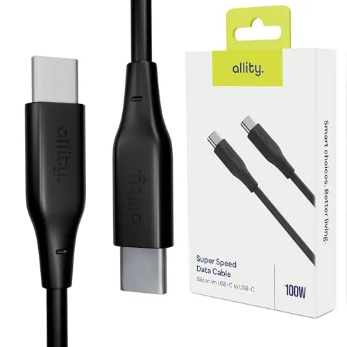 Allity USB C Kabel 100W 1m Ladekabel USB-C - Schnellladekabel, Extrem, Widerstandsfähiges, USB-C Kabel, mit Schneller, Datenübertragung, Schwarz, Kabel für iPhone, Kabel für Samsung-Ladegerät
