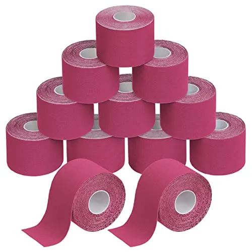 BB Sport Kinesiologie Tape Set – 12 Rollen in Pink, 5 cm x 5 m - Elastische, wasserfeste Tapes, hautfreundlich und atmungsaktiv. Inklusive E-Book mit Anwendungsbeispielen für hohen Tragekomfort über mehrere Tage.