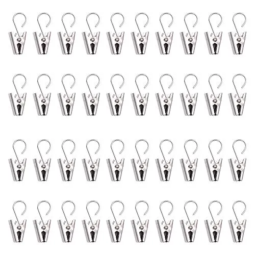 Edelstahl Metall Vorhang Clips Mit Haken Silber Gardinen Klammer Für Vorhänge Fotos Home Dekoration Duschvorhang Hängende 40 Stück