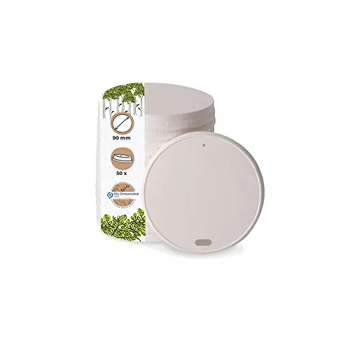 BIOZOYG Papp-Deckel mit Trinköffnung I Coffee-to-go Deckel Ø 90 mm weiß I Für Kaffee-To-Go Pappbecher I Biologisch abbaubar & kompostierbar I Kaffeebecher Deckel mit Trinkloch I 50 Stück