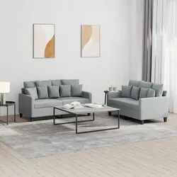 vidaXL 2-tlg. Sofagarnitur mit Kissen - Hellgrau Stoff - Gartenmöbel, stilvolle Sofagarnitur für entspannte Stunden im Freien, mit atmungsaktivem, strapazierfähigem Stoff und bequemen Kissen für höchsten Sitzkomfort.