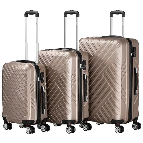 Zelsius Koffer Set 3 Stück, Champagner | ABS Hartschalenkoffer mit Zahlenschloss - Gepäck-Sets | Das 3-teilige Koffer Set bietet optimale Größen für jede Reiseart und überzeugt mit einem robusten ABS-Material sowie einem sicheren Zahlenschloss für unbesorgtes Reisen.