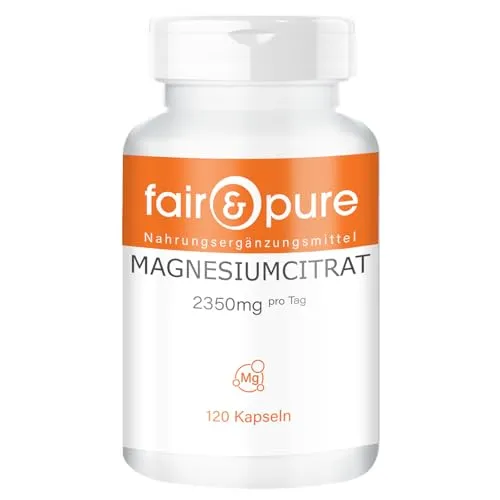 Fair & Pure® - Magnesiumcitrat - 120 Kapseln - essenzieller Mineralstoff - ideal für Sportler - Hochdosiert - Bioverfügbar - Qualität aus Deutschland