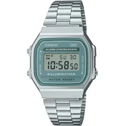 CASIO Uni Retro Vintage A168WA-3A Uhr mit Box - Silber/Grün