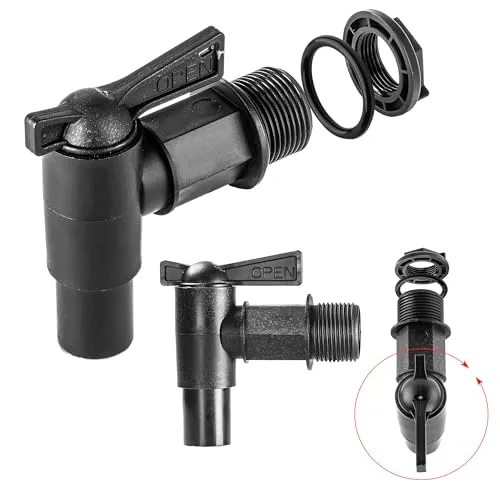 KADAX Auslaufhahn für Regentonne, 3/4 Zoll Wasserhahn aus Kunststoff, Zapfhahn mit Dichtung und Kontermutter Dichtband, Hahn für Wassertank (Schwarz, 84 mm)