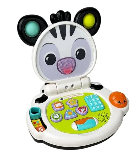 VTech Baby Discovery Zebra Laptop Interaktives Baby Spielzeug mit Lichtern Musik Buchstaben Zahlen 2 Modi Motorik Entwicklung Geschenk für 3 6 9 12 Monate + Englische Version
