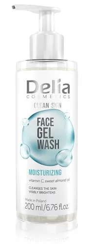 Delia Cosmetics – Clean Skin – Feuchtigkeitsspendendes Gesichtswaschgel – Für alle Hauttypen – Reinigt, spendet Feuchtigkeit, glättet – Vitamin C, Süßmandelöl - 200ml