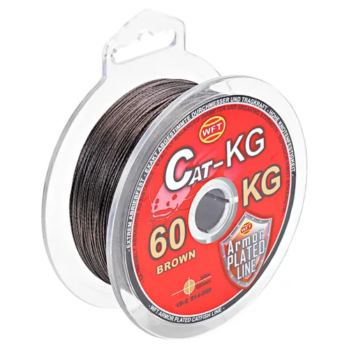 WFT Cat 60kg 0,50mm braun - 300m geflochtene Angelschnur - Angelschnur für Welsangeln, 300m lang, 0,50mm dick, mit einer Tragkraft von 60kg und hoher Knotenfestigkeit – ideal für erfolgreiche Angeltage!