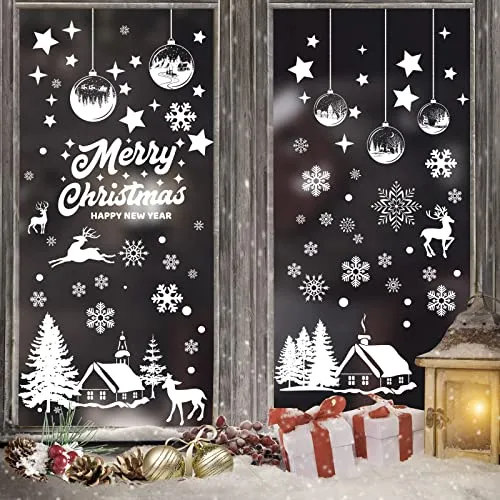 Fensterbilder Weihnachten,Schneeflocken Fensterdeko Selbstklebend 9 Blätter Weihnachtliche Fensterbilder für Winter Weihnachts Fenster,Dekoration,Fensterscheiben,Vitrinen,Schneeflocken Weihnachtsdeko