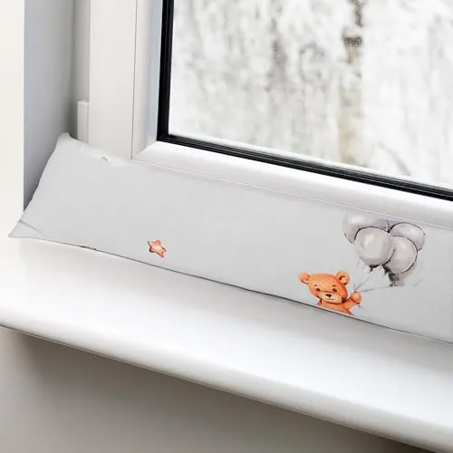 Zugluftstopper für Türen und Fenster Stopper Türdichtung 90 cm Seitenschläferkissen Umrandung oder Tür Luftzugstopper Schalldämmung Windstopper Türluftstopper Baumwolle Oeko-tex Teddybären