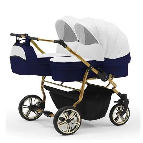 Zwillingskinderwagen 2 in 1 Duet Lux Goldedition - Zwillings- & Geschwisterwagen, 10-teiliges Set mit 2 Wannen und 2 Sportsitzen für maximalen Komfort und Flexibilität von Geburt bis 4 Jahre.
