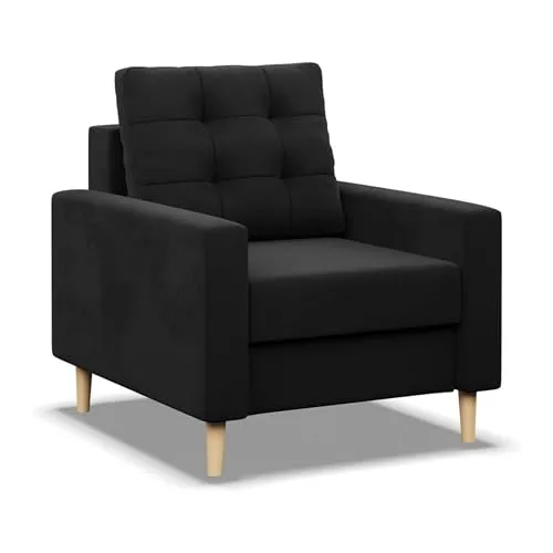 Mebligo - Sessel Wohnzimmer Blank, Relaxsessel im Skandinavischen, Loungesessel Moderne, Sessel & Stühle - schwarz (Mikrofaser 15)