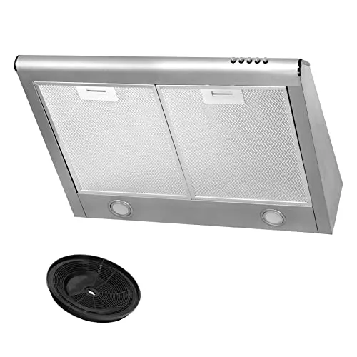 Elegante Dunstabzugshaube mit Aktivkohlefilter - 60 cm Silber - Dunstabzugshaube für frische Luft in Ihrer Küche, energieeffizient mit LED-Beleuchtung und spülmaschinenfesten Fettfiltern. Ideal für Umluftbetrieb mit leicht wechselbarem Aktivkohlefilter.