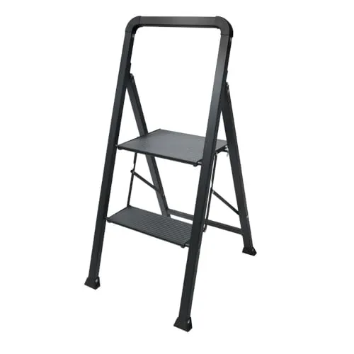 MSV Trittleiter 2 Stufen - Faltbar und Rutschfest - Praktische Trittleiter aus Stahl, max. 150 kg, ideal für sicheres Arbeiten in Haus und Garten, kompakt faltbar für einfachen Transport.