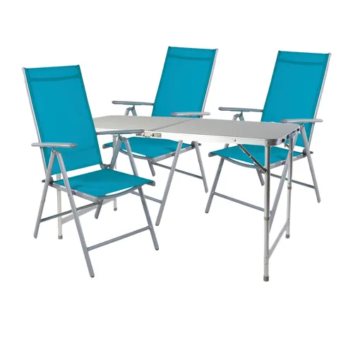 XXL 3-tlg Campingmöbel Set: Alu höhenverstellbar Campingtisch + 2 Klappstühle Petrol - Camping Möbel, klappbar und tragbar, ideal für Outdoor-Abenteuer, wetterfestes Aluminium für Langlebigkeit.