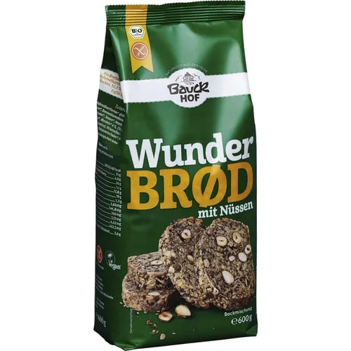 Wunderbrod mit Nüssen 600g | BAUCK MÜHLE - Leckere Backmischung für ein nussiges Brot, hergestellt in Deutschland. Ideal für alle, die selbst frisch backen möchten und Wert auf geprüfte Qualität legen.