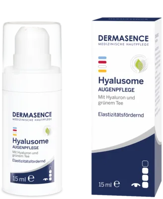 Dermasence Hyalusome Augenpflege - Arzneimittel zur intensiven Feuchtigkeitsversorgung der reifen Augenpartie mit Hyaluron und Jojobaöl, ideal für Kontaktlinsenträger*innen.