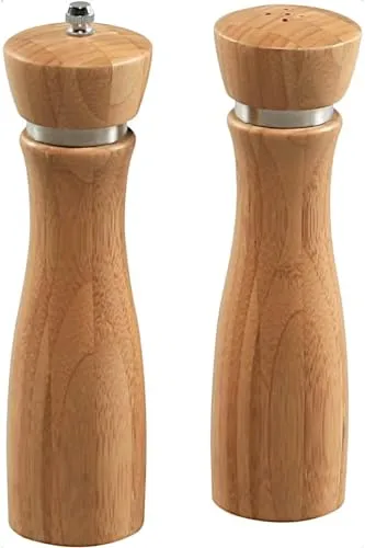 KESPER Set Pfeffermühle und Salzstreuer aus Bambus mit Keramik-Mahlwerk, Höhe: 21,5 cm