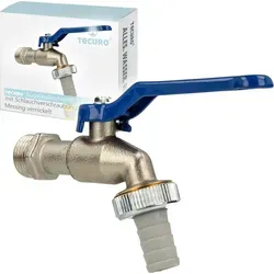 tecuro Kugelauslaufhahn Griff blau, 1/2 Zoll, mit Schlauchtülle, MS vernickelt