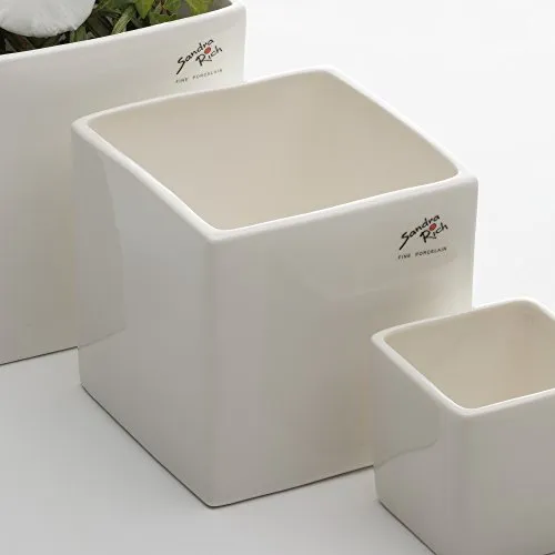 Porzellanblumentopf Cube weiß eckig 12 cm hoch Ø 12,0 x 12,0 cm von Sandra Rich