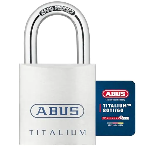 ABUS Titalium Vorhängeschloss 80TI/60 - Sicher und leicht für Objektschutz - Vorhängeschloss mit Sicherheitslevel 8, aus leichtem Spezial-Aluminium und gehärtetem Stahlbügel - ideal für hohe Sicherheitsansprüche und tägliche Anwendungen.