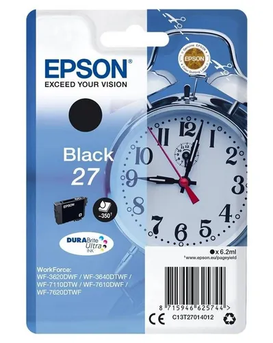 Epson 27 Schwarz Tinte Druckerpatrone für Workforce WF-3620DWF - Original Tintenpatrone in Schwarz, ideal für hochwertige Druckergebnisse mit Epson Workforce Modellen. Zuverlässige Leistung und einfache Handhabung.