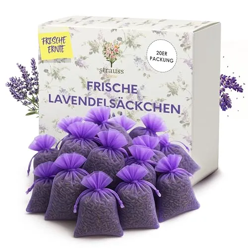Strauss Home Lavendelsäckchen – Natürlicher Mottenschutz & Duftbeutel mit 9g Getrocknetem Lavendel Pro Säckchen | für Kleiderschrank, Bettwäsche, Kissen, Reisen & Besseren Schlaf (20 Stück)