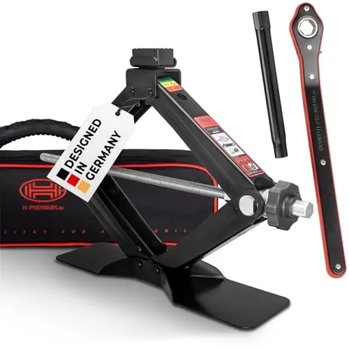 HEYNER® Scherenwagenheber 2t mit Ratsche und Tasche - Kfz-Wagenheber mit TÜV & GS Prüfung, extra großer Standfuß für sicheren Halt und ergonomischem Drehknauf für einfache Handhabung – ideal für BMW Modelle.