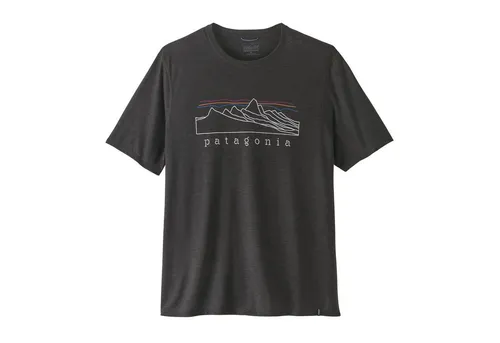 Patagonia Cap Cool Trail Shirt Stratapeaks - Funktionsshirt XXL grau/schwarz - Sportliches Funktionsshirt in Grau/Schwarz, Größe XXL, ideal für Trekking und Reisen. Hergestellt aus 85% recyceltem Polyester und 15% Lyocell für hohen Tragekomfort.