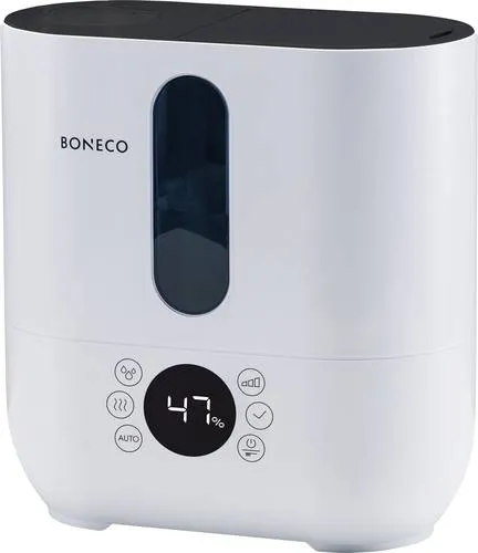 BONECO U350 Luftbefeuchter - Weiß/Schwarz, 29 Watt - Luftbefeuchter für Räume bis 60 m² mit 5-Liter-Wassertank, sorgt für optimales Raumklima und schont Atemwege. Mit Aromaspender für angenehme Düfte und Sicherheitsabschaltung.