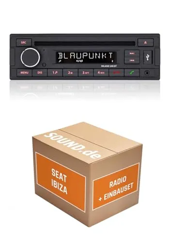 Autoradio Einbaupaket für Blaupunkt Milano 200 BT kompatibel mit Seat Ibiza III 6L + MCD Monochrom Navigation | Bluetooth USB