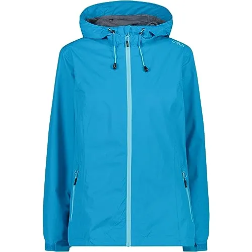 CMP Woman Jacket FIX Hood ibiza (L716) 34 - Funktionsjacke für Damen mit 10.000 mm Wassersäule, atmungsaktiv und ideal für Outdoor-Aktivitäten. Kompakt verstaubar und mit verstellbarer Kapuze für optimalen Schutz bei jedem Wetter.