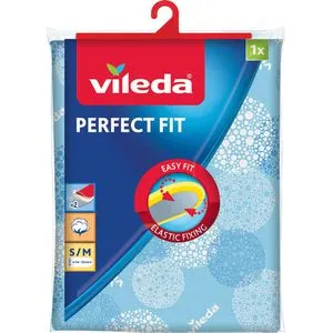 Vileda Bügelbrettbezug Perfect Fit Elastic S/M - Bügelbrettbezug für Dampfbügeleisen, mit Nachspannsystem für optimale Passform und 100% Oberflächenspannung für müheloses Gleiten und mehr Bügelkomfort.