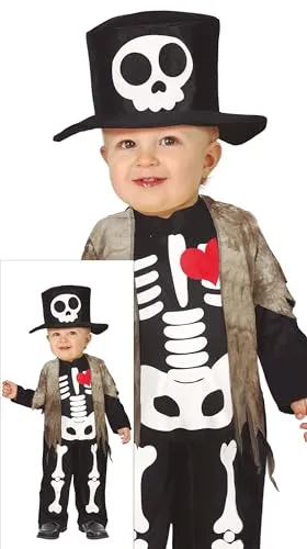 Fiestas Guirca Kostüm, Skelett Halloween Baby Kostüm Skelettanzug Herzdetails Babyhut Totenk schwarz 74/80