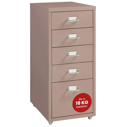 [en.casa] Rollcontainer Kökar - 5-Schubladen Aktenschrank mit Rollen - Schubladenboxen, mobil und flexibel mit 5 Schubladen für optimale Büroorganisation und praktische Etikettenhalter für Übersichtlichkeit.