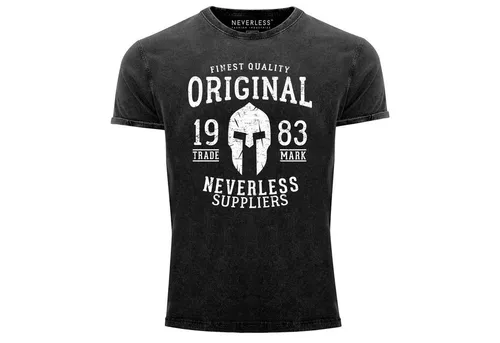 Neverless Herren Vintage T-Shirt Gladiator Print Schwarz L - Stylisches Herren T-Shirt mit coolem Gladiator-Print. Aus 100% Baumwolle für hohen Tragekomfort. Perfekt für lässige Outfits in der Freizeit.