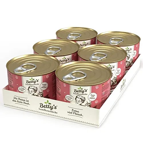 Betty's Landhausküche Katze Rind & Herz 6 x 200 g für alle Katzenrassen geeignet schonend gegart gesunder Stoffwechsel Dank Taurin hohe Bioverfügbarkeit, Beste Qualität