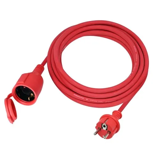 Verlängerungskabel Outdoor 2m für den Außenbereich, Gummi Verlängerung Stromkabel mit Schuko Stecker, IP44 Verlängerungsleitung 3G1,5 mm² Kabel, Elektrokabel außen, mit Schutzkappe, 3500w, Rot