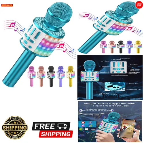 Karaoke Mikrofon Kinder, Drahtloses Bluetooth Mikrofon mit LED