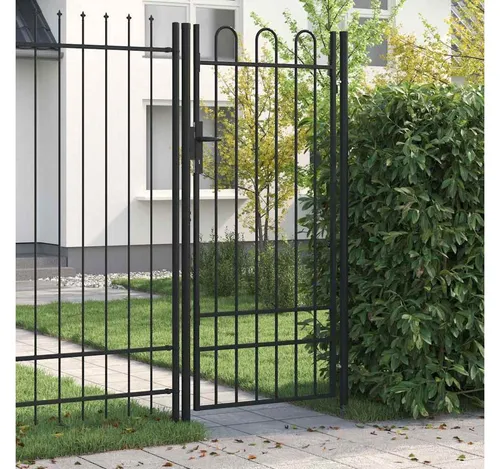 furnicato Zauneinzeltür Schwarzes Gartentor aus pulverbeschichtetem Stahl 100x250 cm - Modernes Gartentor aus pulverbeschichtetem Stahl, stabil und rostbeständig. Ideal für die sichere Abgrenzung Ihres Gartens. Inklusive Montagepfosten und 3 Schlüsseln für einfache Handhabung.