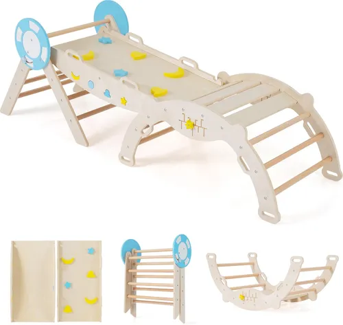 COSTWAY Klettergerüst Indoor 3er Set mit Rutsche und Kletterbogen - Vielseitiges Klettergerüst für Kinder ab 1 Jahr: Klappbar, stabil und mit Montessori-Labyrinth für kreative Spielstunden. Ideal zum Klettern, Rutschen und Wippen – Platzsparend und flexibel einsetzbar!