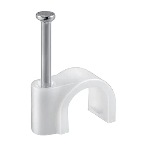 100x Kabelschelle | 8 mm | Nagelschelle Kabelklemme Kabelhalter Haftclips mit eingestecktem Nagel | Höhe: 9,4 mm | Weiß | 100 Stück