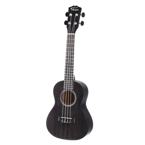 Fame Deluxe Concert Ukulele Black - Konzert-Ukulele mit ausgewogenem Klang und warmem Mahagonikorpus. Ideal für Einsteiger, leicht spielbar dank flachem Hals und präzisen Druckgussmechaniken.