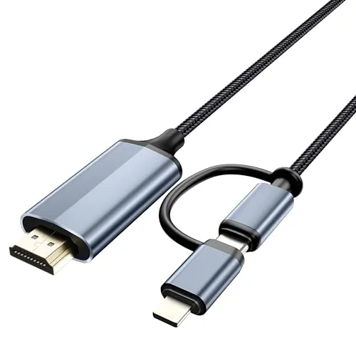 lulaven 2-in-1 Lightning & Typ C zu HDMI Kabel 2M, HDMI Kabel für iPhone, Duale Schnittstelle für alle iPhones (16/15/14/13/Pro/Max) & iPad Pro/Air,1080P HD, Sync Video und Sound