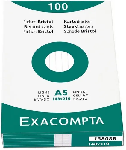 EXACOMPTA Karteikarten Karteikarten A5 liniert weiß VE=100 Stück