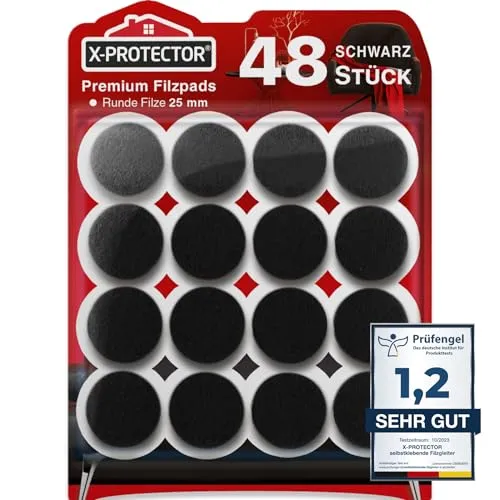 X-Protector Filzgleiter 48 Stück 25 mm in schwarz von X-Protector