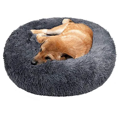 TAMOWA Hundebett, Haustierbett Rund aus Plüsch, Katzenbett flauschig, Welpen Kissen, Tragbare Warme Weiche Bequeme Hundesofa, Donut Kissen für Katzen und kleine Hunde, 80CM, Dunkelgrau